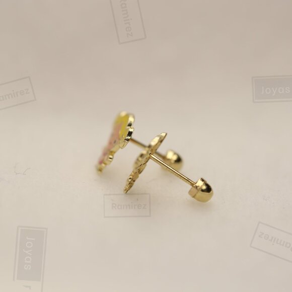 Enamel Girl Stud Earrings For Kids In Solid 14K Gold • Jewelry For Girls. - Picture 5 of 15